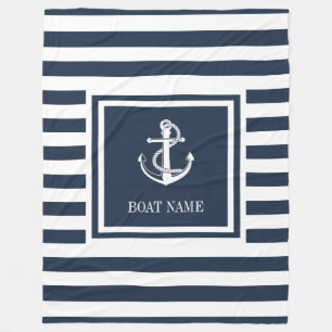 Navy Blauwe Gestreepte Zeeanker Bootsnaam Fleece Deken