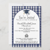 Navy Blauwe Gingham Plaid Boog Afstudeerklas 2026 Kaart (Voorkant)