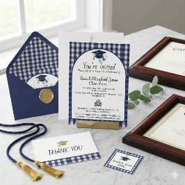 Navy Blauwe Gingham Plaid Boog Afstudeerklas 2026 Kaart