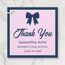 Navy Blauwe Gingham Strik Afstudeerfeest Favor Tag Bedankjes Labels