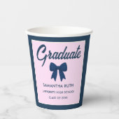 Navy Blauwe Gingham Strik Afstudeerfeest Papieren Bekers (Voorkant)
