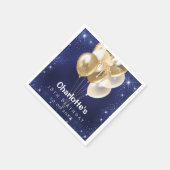 Navy blauwe glitter gouden ballonnen verjaardagsfe servet (Hoek)