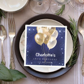 Navy blauwe glitter gouden ballonnen verjaardagsfe servet