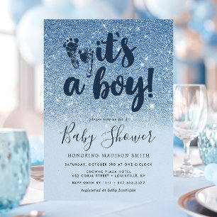 Navy Blauwe Glitter Ombre Het Is Een Jongen Baby B Kaart