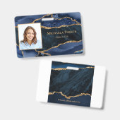 Navy Blauwe Goud Agate Geode Zakelijke Foto Badge (Voor- en achterkant)