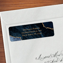 Navy Blauwe Goud Agate Geode Zakelijke Retouradres Etiket
