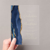 Navy Blauwe Goud Agate Goud Tekst Afstuderen Acryl Uitnodigingen (Insitu (Draagbaar))