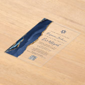 Navy Blauwe Goud Agate QR Code Bar Mitzvah Acryl Uitnodigingen (Laagn)