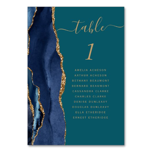 Navy Blauwe Goud Agate Turquoise Trouw Kaart (Voorkant)
