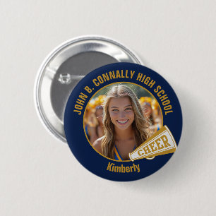 Navy Blauwe Goud Cheerleader Foto Hoge School Ronde Button 5,7 Cm