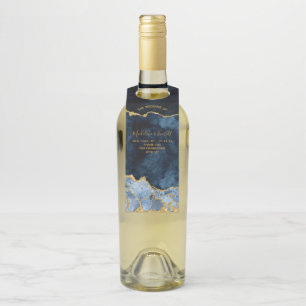 Navy Blauwe Goud Folie Marmer Agate Huwelijk Bedan Flessenhanger