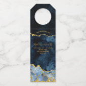 Navy Blauwe Goud Folie Marmer Agate Huwelijk Bedan Flessenhanger (Voorkant)