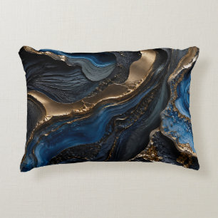 Navy Blauwe Gouden Abstracte Donkere Luxe Marmeren Accent Kussen