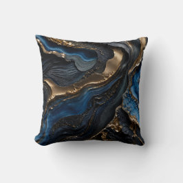 Navy Blauwe Gouden Abstracte Donkere Luxe Marmeren Kussen