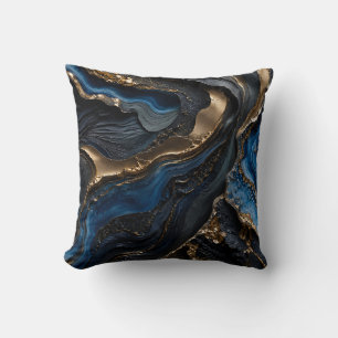 Navy Blauwe Gouden Abstracte Donkere Luxe Marmeren Kussen
