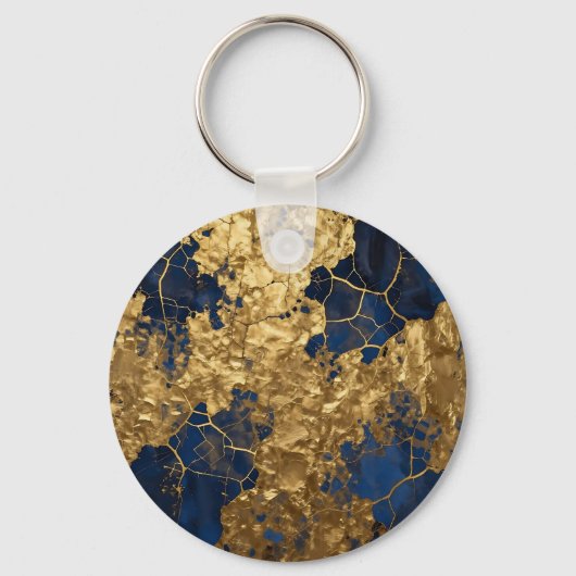 Navy Blauwe Gouden Abstracte Kunst Sleutelhanger (Voorkant)