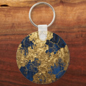 Navy Blauwe Gouden Abstracte Kunst Sleutelhanger (Voorkant)