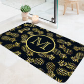 Navy Blauwe Gouden Ananas Patroon Monogram Badmat