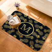 Navy Blauwe Gouden Ananas Patroon Monogram Badmat