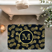 Navy Blauwe Gouden Ananas Patroon Monogram Badmat
