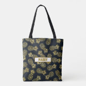 Navy Blauwe Gouden Ananas Patroon Monogram Tote Bag (Achterkant)