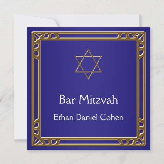 Navy Blauwe Gouden Bar Mitzvah Kaart (Voorkant)