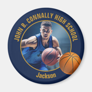 Navy Blauwe Gouden Basketbalspeler Foto Magneet
