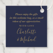 Navy Blauwe Gouden Bedankt Trouwcadeau Mand Zak Bedankjes Labels (Achterkant)