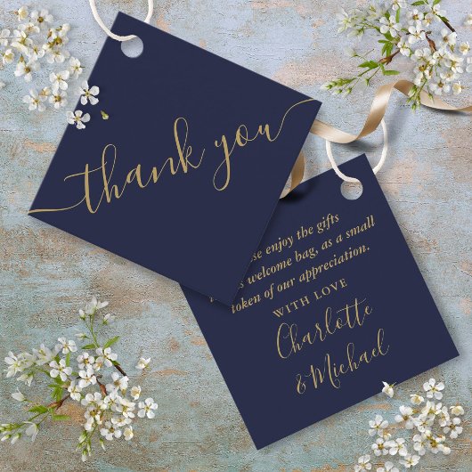 Navy Blauwe Gouden Bedankt Trouwcadeau Mand Zak Bedankjes Labels