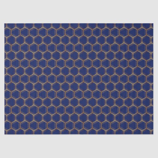 Navy Blauwe Gouden Bijenkorf Chic Geometrisch Patr Tissuepapier (Voorkant)