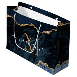 Navy Blauwe Gouden Cadeautas Aangepaste Naam en Le