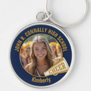 Navy Blauwe Gouden Cheerleader Foto Hoge School Sleutelhanger
