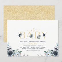 Navy Blauwe & Gouden Elegante Boho Bloemige Baby S