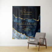 Navy Blauwe Gouden Folie Agate Marmeren Bruiloft W Wandkleed (In situ)