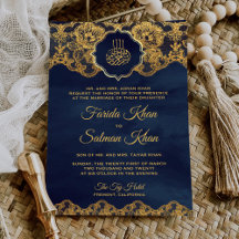 Navy Blauwe Gouden Folie Kant Islamitische Moslim 