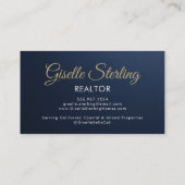 Navy Blauwe Gouden Foto Makelaar QR Code Metallic Visitekaartje (Achterkant)