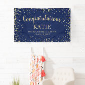 Navy Blauwe Gouden Glitter Afstudeer Felicitaties Spandoek (Insitu)