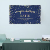 Navy Blauwe Gouden Glitter Afstudeer Felicitaties Spandoek (Beurs)