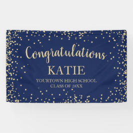 Navy Blauwe Gouden Glitter Afstudeer Felicitaties  Spandoek