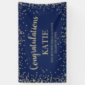Navy Blauwe Gouden Glitter Afstudeer Felicitaties Spandoek (Verticaal)