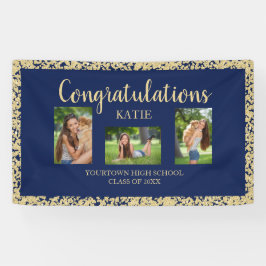 Navy Blauwe Gouden Glitter Afstudeerfeest Foto  Spandoek