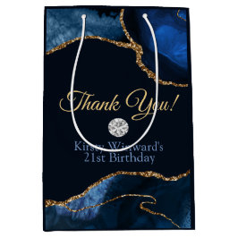 Navy Blauwe Gouden Glitter Agate Verjaardag Bedank Medium Cadeauzakje