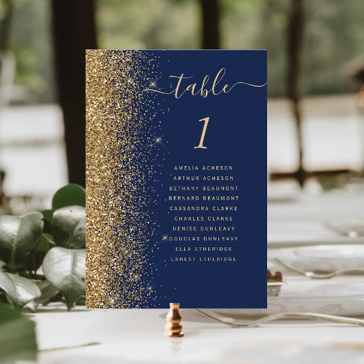 Navy Blauwe Gouden Glitter Bruiloft Kaart