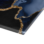Navy Blauwe & Gouden Glitter Marmer Agate Monogram Snijplank (Hoek)