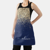 Navy Blauwe Gouden Glitter Meisjesachtige Monogram Schort (Insitu)