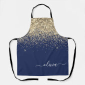 Navy Blauwe Gouden Glitter Meisjesachtige Monogram Schort (Voorkant)