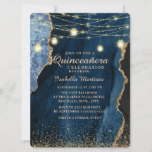 Navy Blauwe Gouden Glitter Slingerlichten Quinceañ