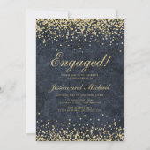 Navy Blauwe Gouden Glitter Trouw Verlovingsfeest Kaart (Voorkant)