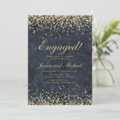 Navy Blauwe Gouden Glitter Trouw Verlovingsfeest Kaart (Staand voorkant)