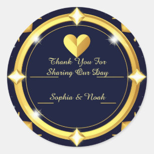 🖤 Navy Blauwe Gouden Hart Trouw Bedankt 🖤 Ronde Sticker